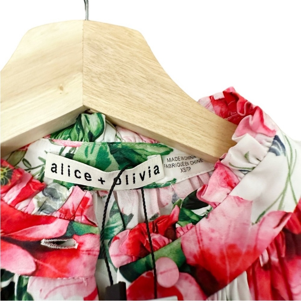 NWT Alice + Olivia Jacelyn Floral Boho Blouson Blouse in Red/White Size XS - Picture 15 of 17